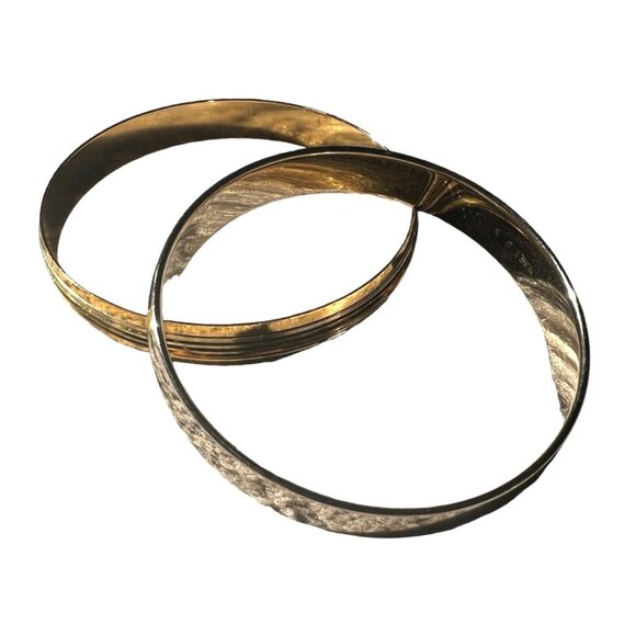 Bundle of 2 Bangle Bracelets Gold Molded with Smooth Silver Womens Cuff Bracelet - Picture 4 of 4